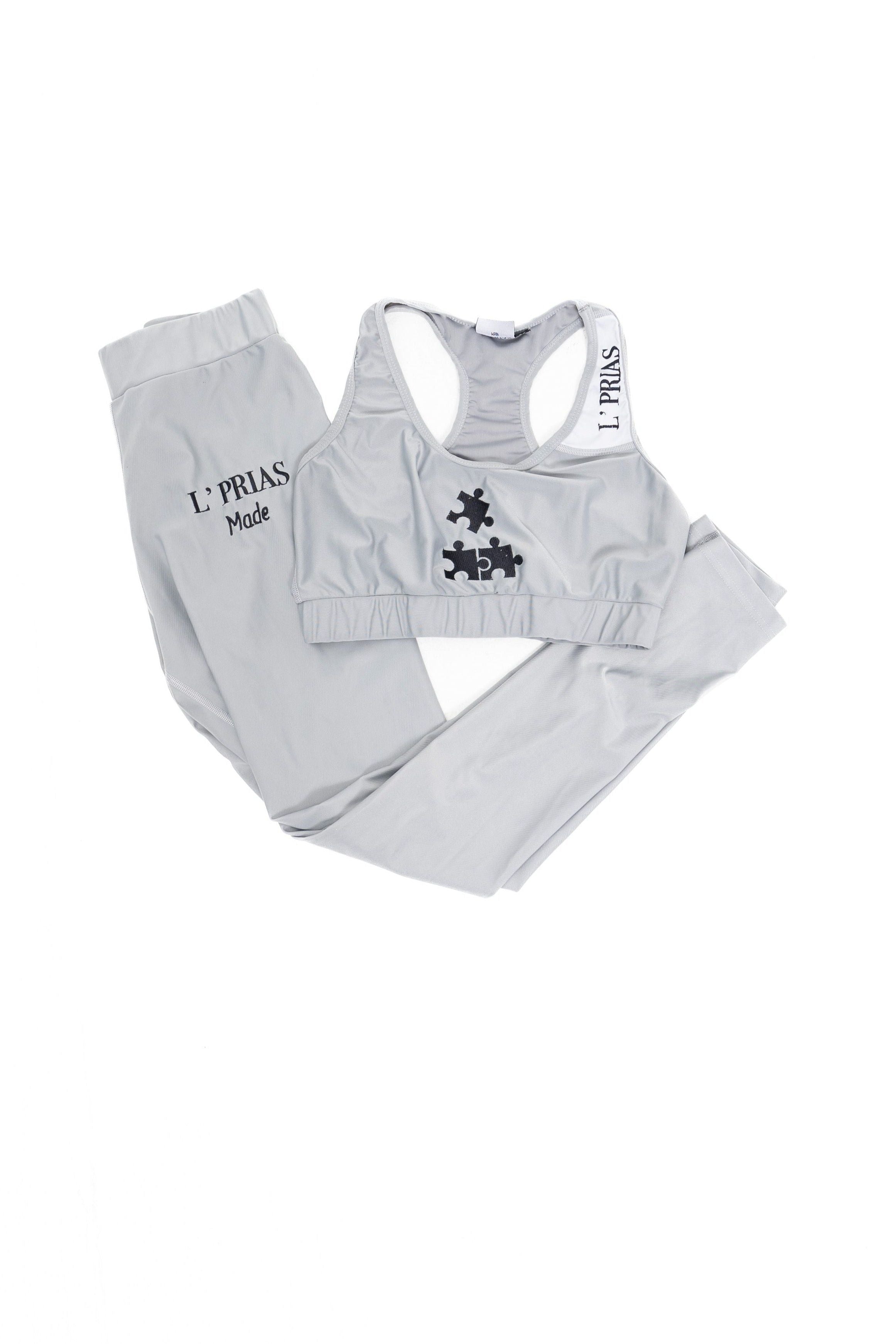 Gray & Black Bra and Legging Set - Ideal for Yoga & Workout