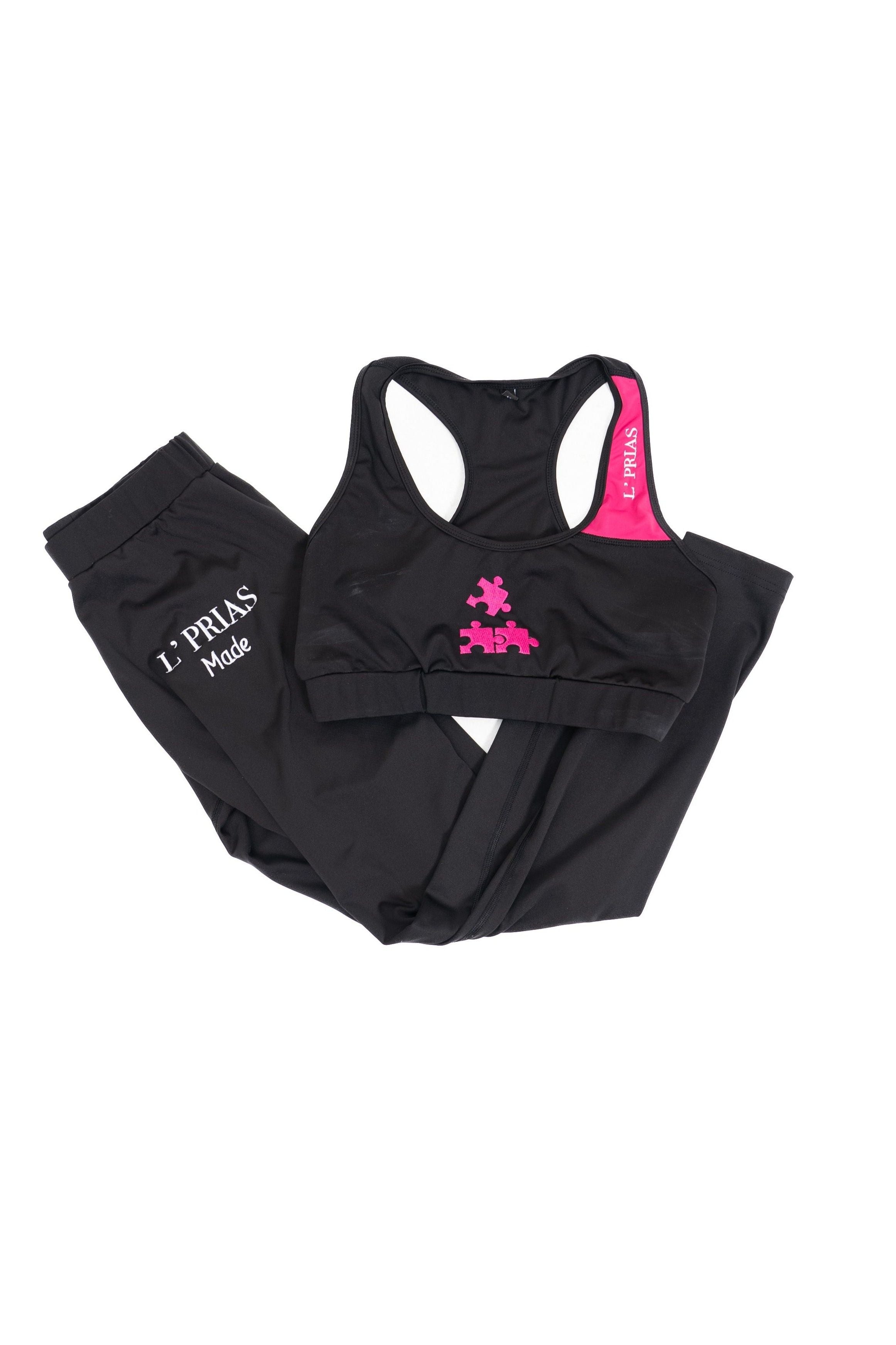 Gray & Black Bra and Legging Set - Ideal for Yoga & Workout