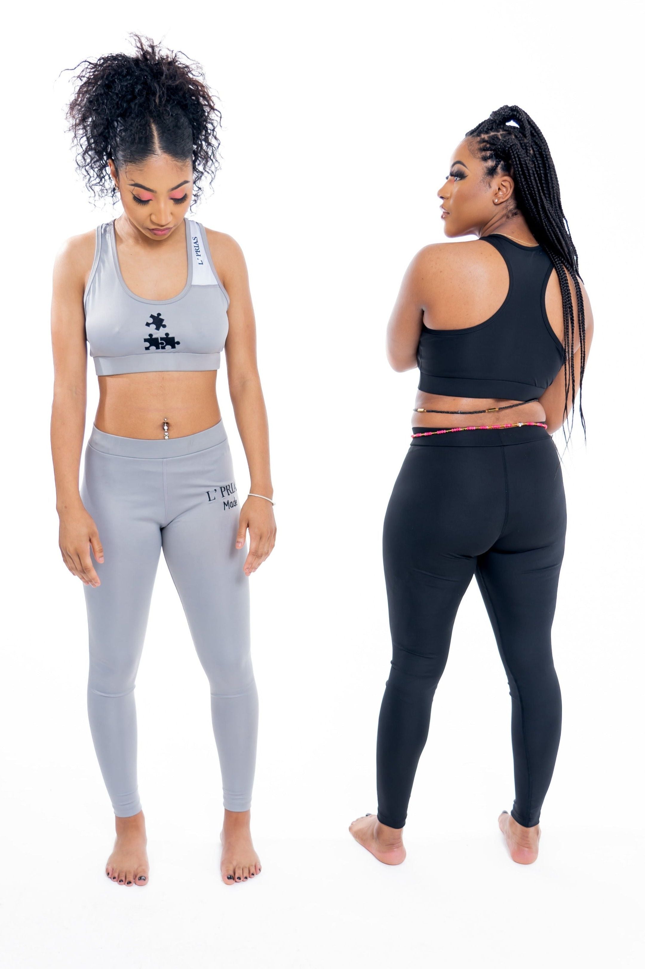 Gray & Black Bra and Legging Set - Ideal for Yoga & Workout