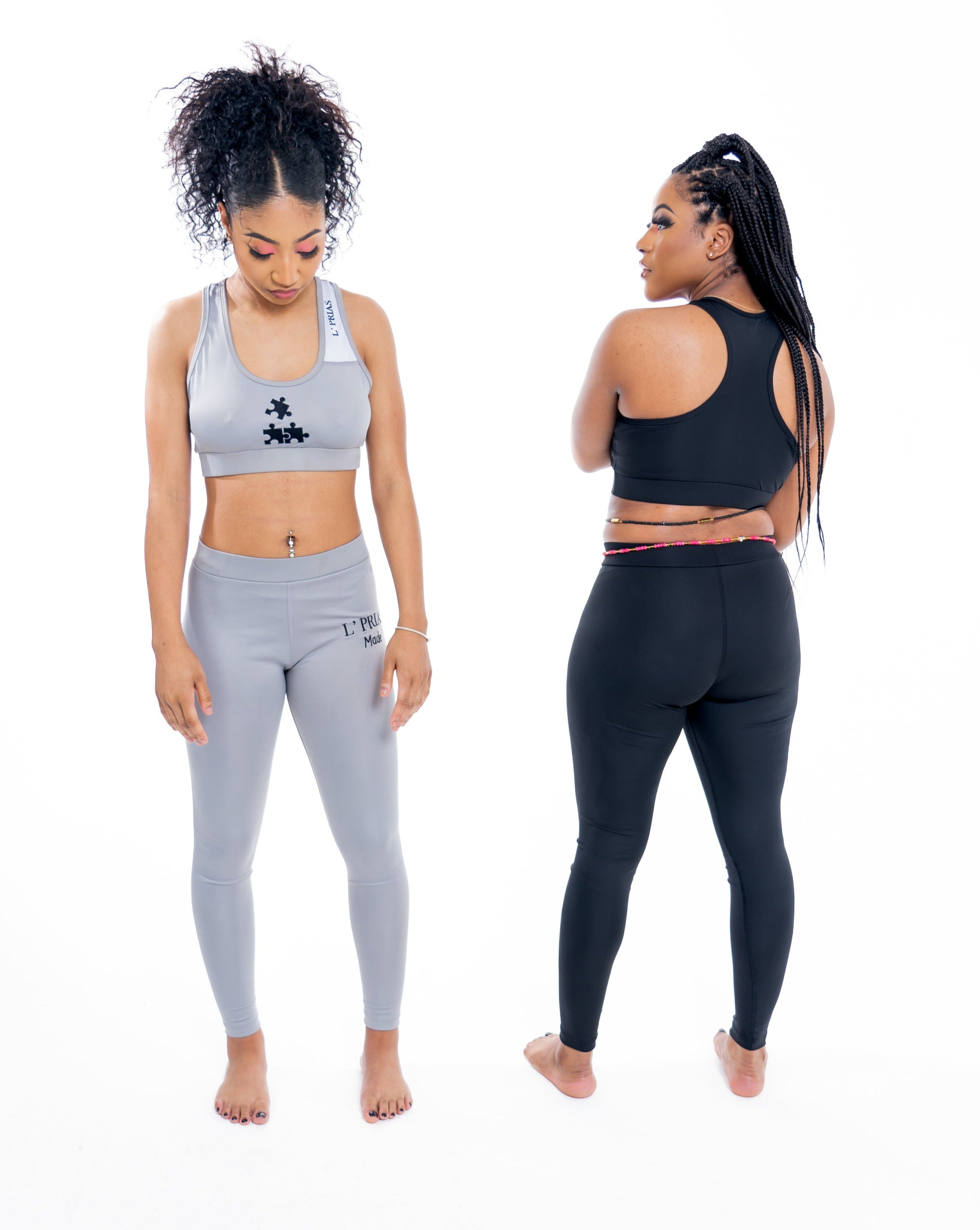 Gray & Black Bra and Legging Set - Ideal for Yoga & Workout