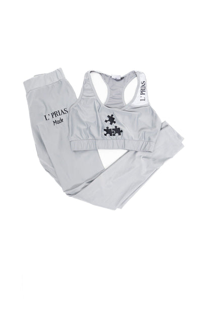 Gray & Black Bra and Legging Set - Ideal for Yoga & Workout