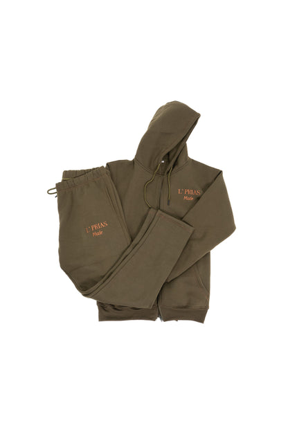 Olive Green Sweatsuit - Cotton Fleece - Cozy & Multipurpose