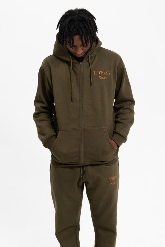 Olive Green Sweatsuit - Cotton Fleece - Cozy & Multipurpose