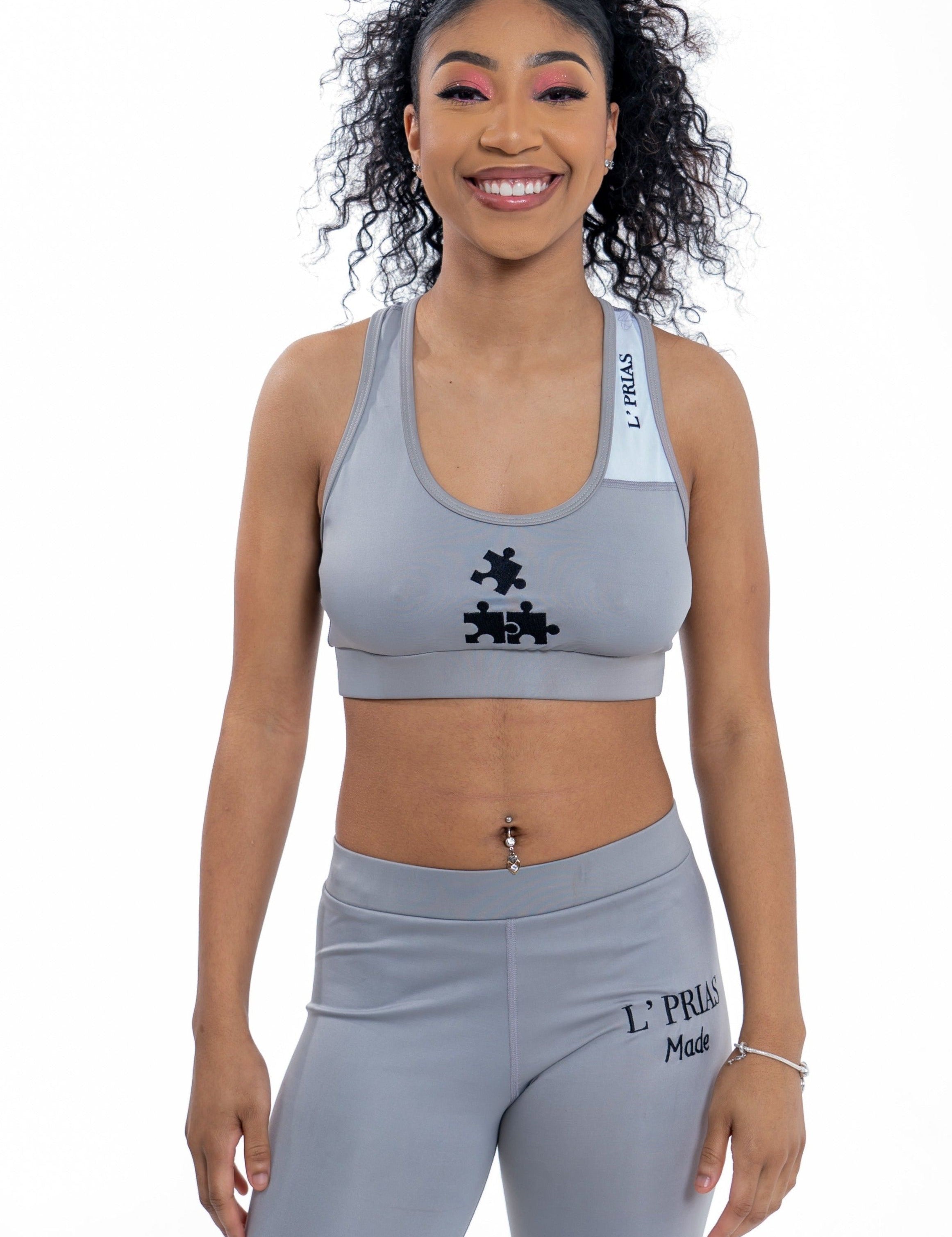 Gray & Black Bra and Legging Set - Ideal for Yoga & Workout