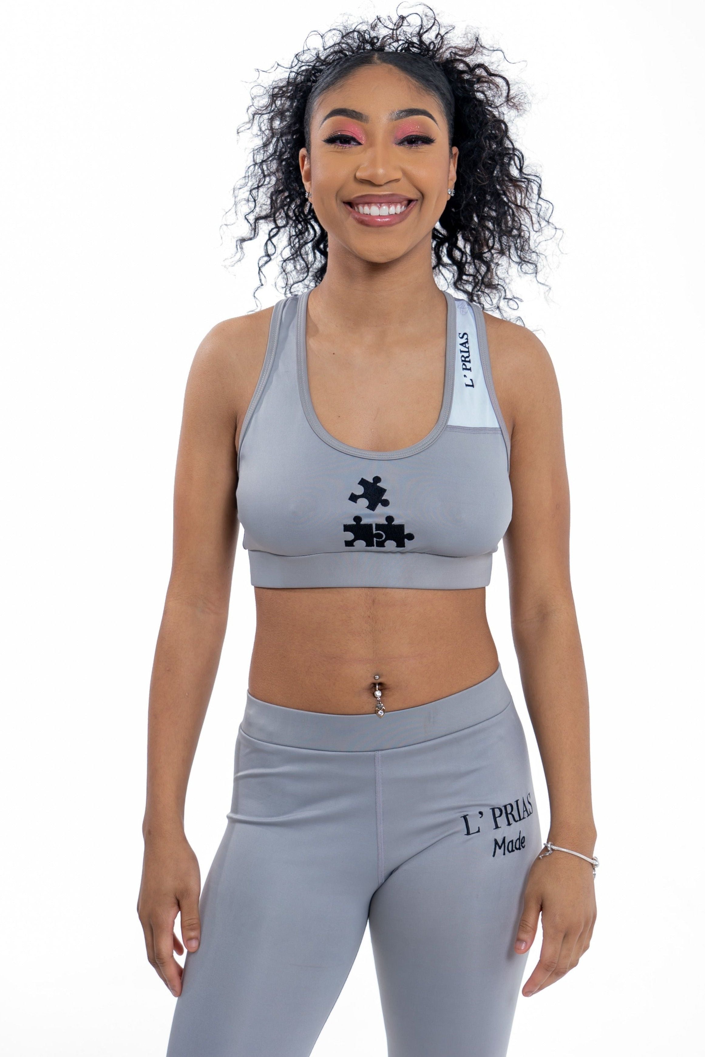 Gray & Black Bra and Legging Set - Ideal for Yoga & Workout